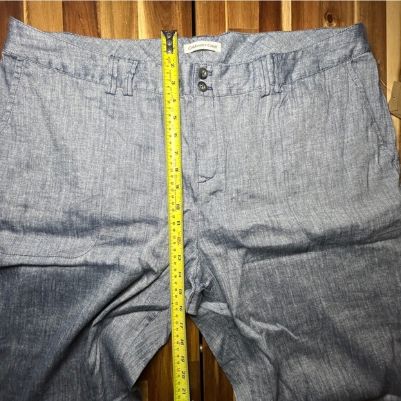 Coldwater Creek Wide Leg Cropped Button Zipper Mid Blue Linen Blend Pants Sz 20 - Picture 9 of 12